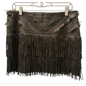 Parker NWT Killington Leather Fringe Mini Skirt Size 8 Black Festival Western